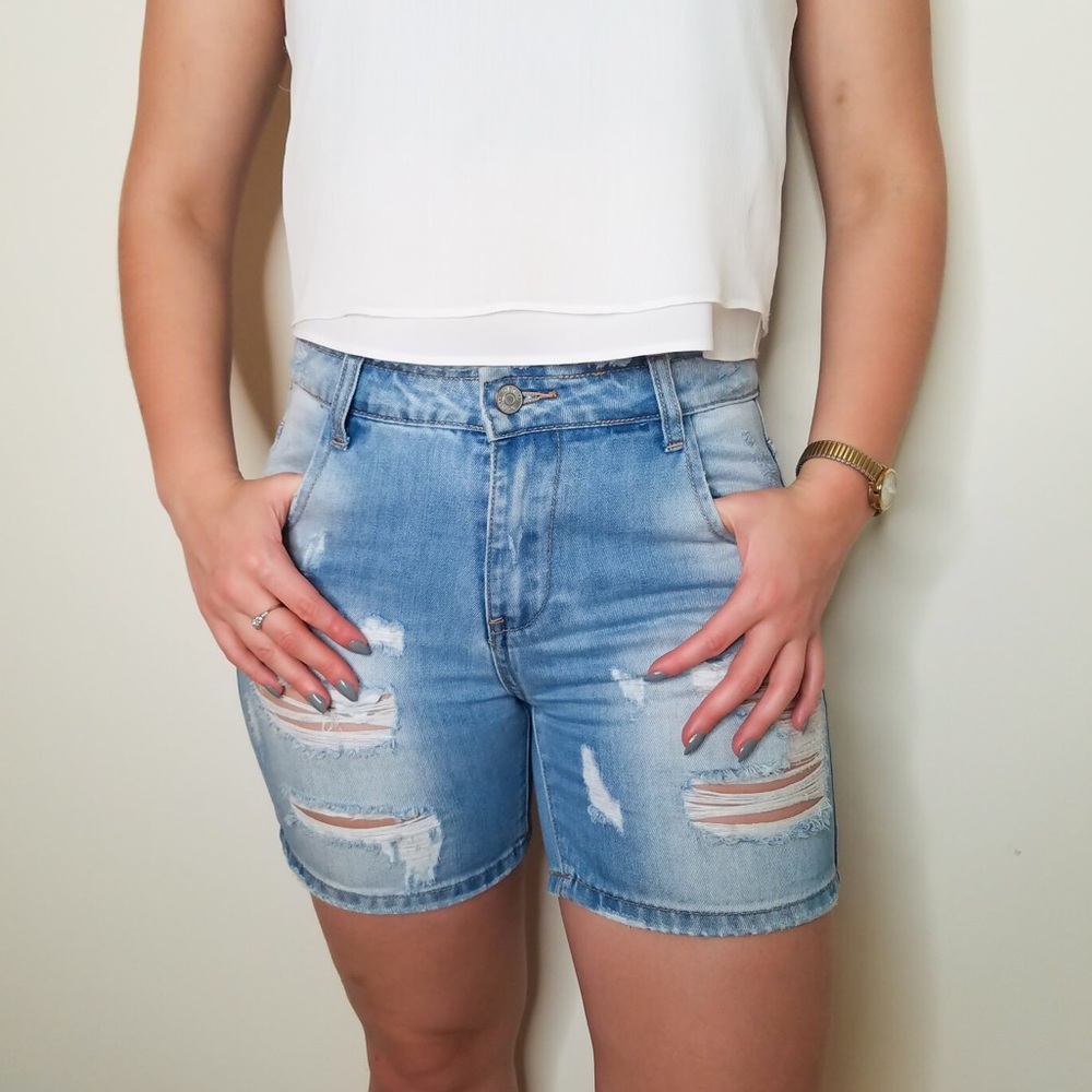 Italian Cotton Denim Shorts Light Wash Small